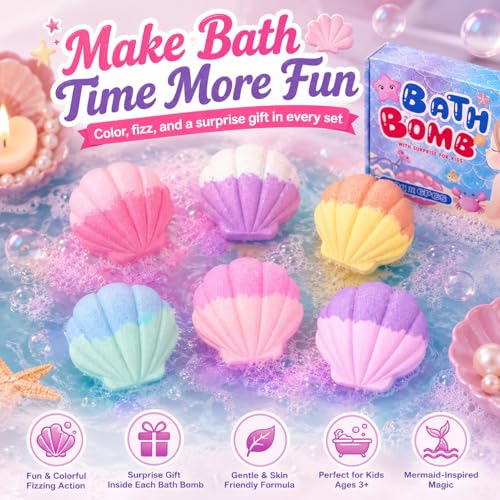 Colorful Shell Bath Bombs Set for Kids with Surprise Toys - 6 PCS