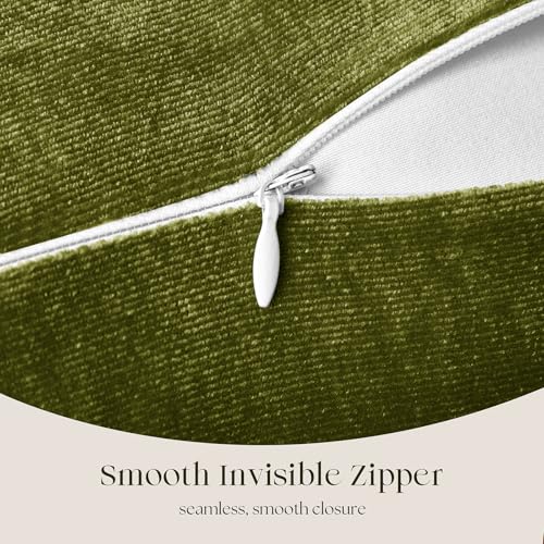 Olive Green Velvet Throw Pillow Covers, 18x18 Inch Set of 2