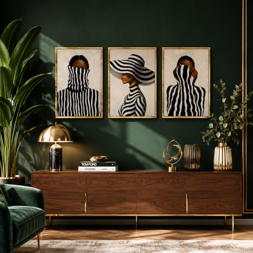Modern Abstract Black Woman Canvas Wall Art Set of 3