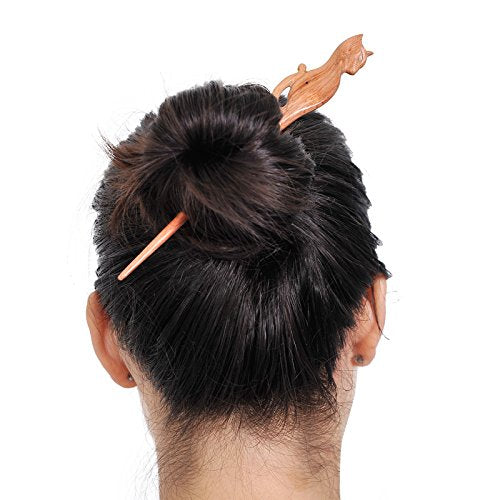 Marycrafts Handmade Wooden Cat Hair Stick for Buns, 7-Inch Hair Fork