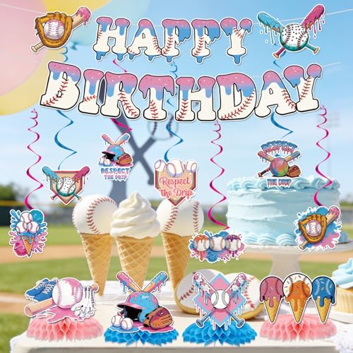 Baseball Ice Cream Drip Birthday Party Decorations Set