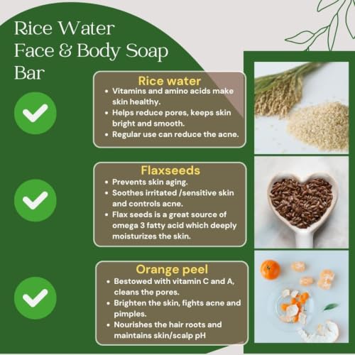 Rice Water & Flaxseed Face and Body Soap Bar with Orange Peel - 4 oz