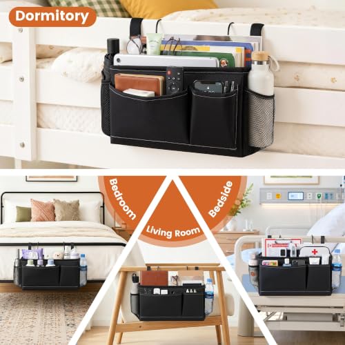 Bedside Caddy Organizer for Dorm & Bunk Beds - Adjustable Straps, Black