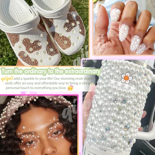 Qiipii Pure White Series Flatback Pearls & Rhinestones Craft Kit for Nails & DIY Projects