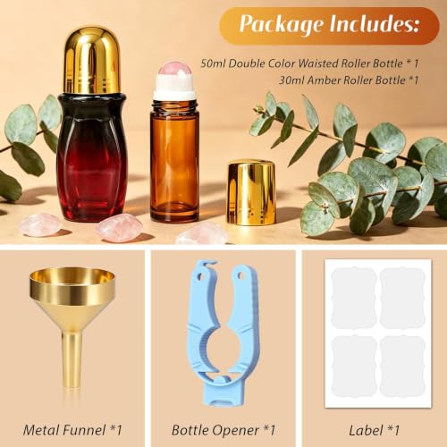 Rose Quartz & Amber Roller Bottle Set - 50ml Gradient & 30ml Amber