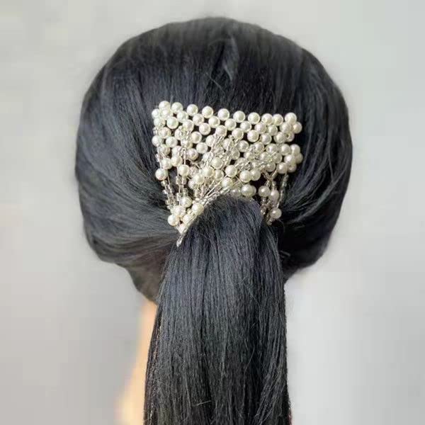 Lovef 5pcs Crystal Beaded Bow Magic Hair Comb Elastic Double Easy