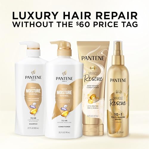 Pantene Conditioner, Daily Moisture Renewal - Pro-V Nutrients for Dry, Color-Treated, Straight to Curly Hair, 72 Hour Hydration & Softness, Paraben Free, Cleanses, Strengthens Bonds, 25.1 Fl Oz