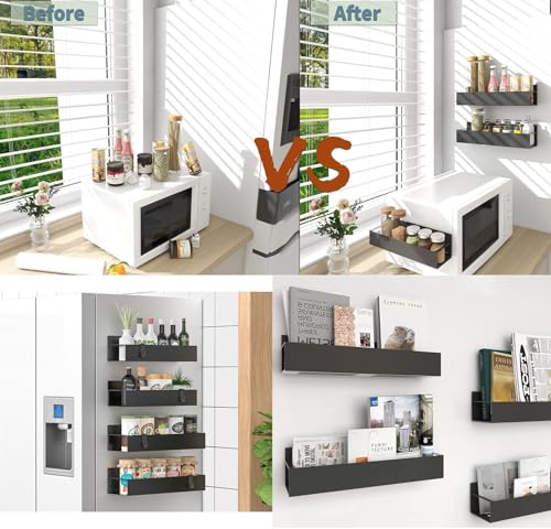 Magnetic Spice Rack Organizer - 2 Pack Black Metal Shelf for Fridge & Oven