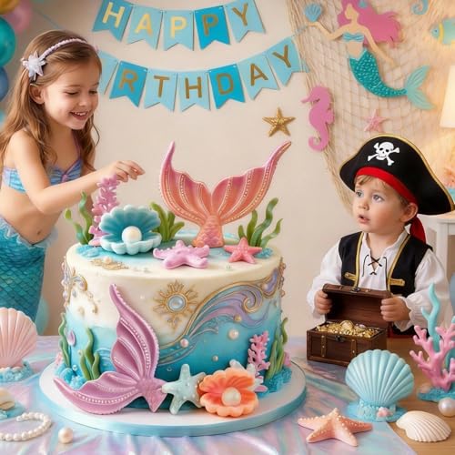 Mermaid Cake Toppers Set - 21 Piece Ocean Party Decorations