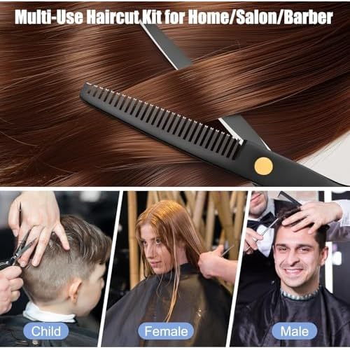 Hair Cutting Scissors Shears Kits, Professional Haircut Scissors Set with Thinning Shears, Stainless Steel Barber Scissors for Men, Women, Kids, Salon & Home Use