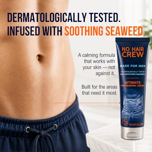 No Hair Crew Intimate/Private At Home Hair Removal Cream for Men - Painless, Flawless, Soothing Depilatory for Unwanted Coarse Male Body Hair, 100ml