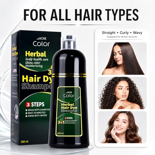 3-in-1 Hair Dye Shampoo - Black Color & Shine 16.9 oz | Herbal Formula for Gray Coverage