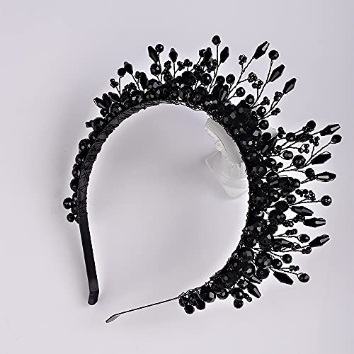 Black Pearl Tiara Hair Crown for Wedding & Bridal - Handmade Greek Goddess Style