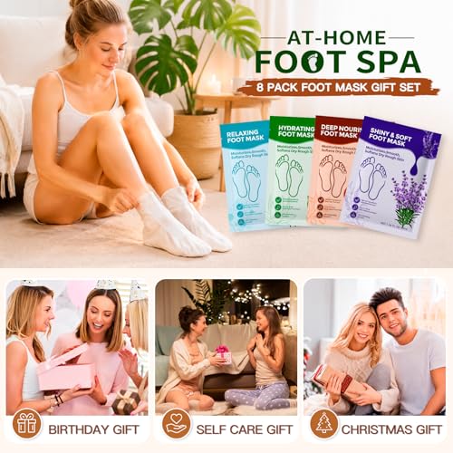 QUNGCO Moisturizing Foot Mask Socks – 8 Pack Hydrating Treatment for Dry Feet