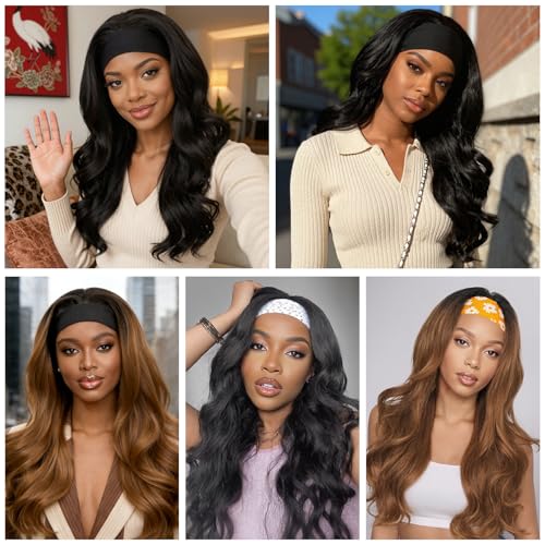 Ninroc 22in Black Headband Wig - Long & Body Wave, Synthetic, No Glue