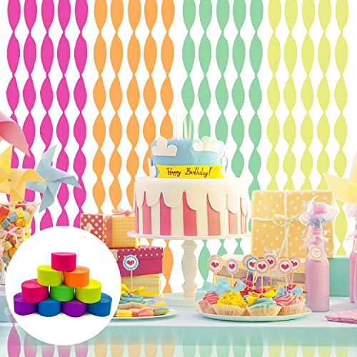 Glow Crepe Paper Streamers - 8 Rolls UV Reactive Neon Party Decorations