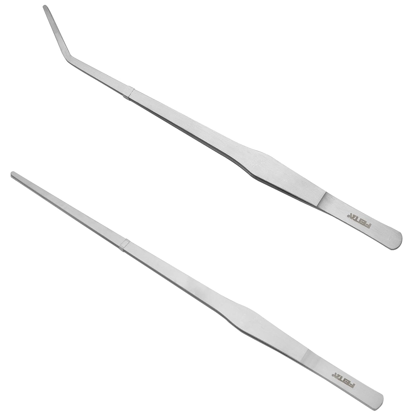 Aquarium Tweezers Extra Long 15 inches Feed Tong clamps - FEITA Straight and Curved Stainless Steel 38cm Tweezers Set for Fish Tank Plants Aquascape Tools & Reptile Feeding Tongs - Sliver 2Pcs