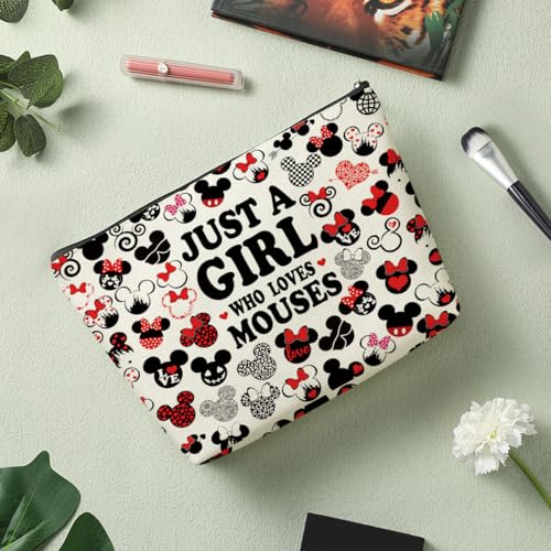 Just A Girl Loves Mouse Cartoon Makeup Bag Decohim Cute Gift for Women Girls