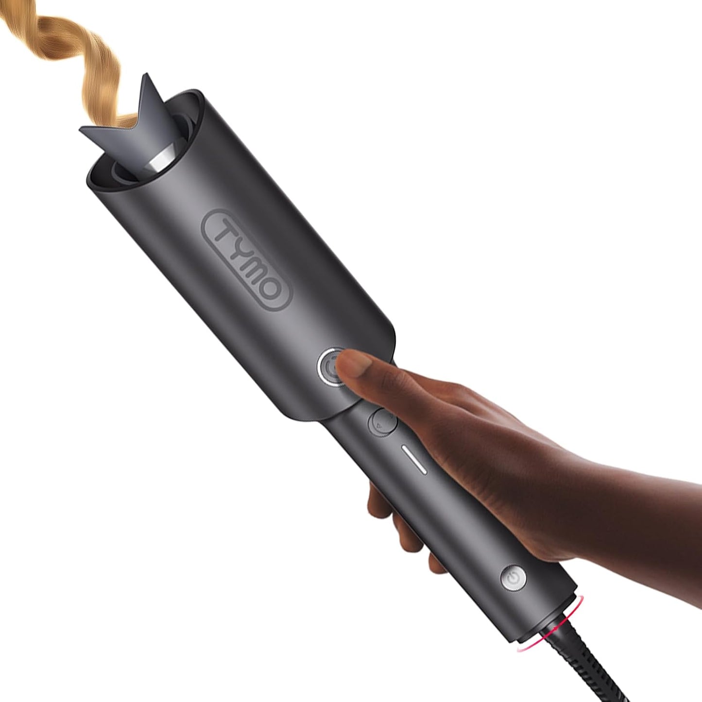 Tymo Automatic Rotating Curling Iron - 1-Inch Beach Waves Curling Wand with Ionic Technology | Lightweight & Dual Voltage for Travel, Ceramic Coating, Peach