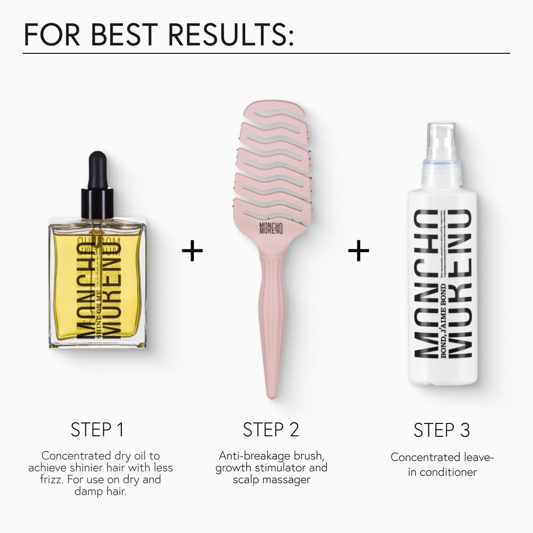 MONCHO MORENO Magic Brush - Professional Detangling Hair Brush for Dry Hair, Anti-Breakage & Anti-Frizz Brush for Fine, Thick & Curly Hair, Adds Shine (Pink)
