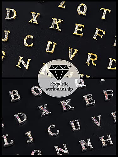 104Pcs Rhinestone Letter Nail Charms - Gold & Silver Alphabet Stud Set