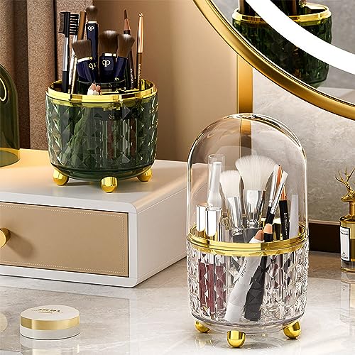 Dark Green 360° Rotating Makeup Brush Holder with Dustproof Lid