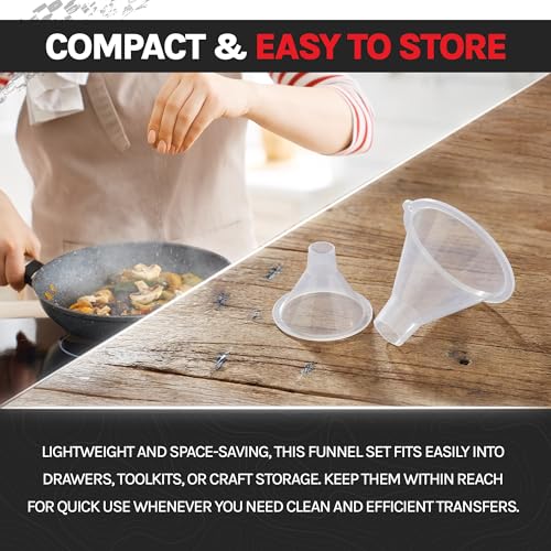 BleedZone Small & Medium Plastic Funnel Set for Kitchen & Crafts - 2 Pack