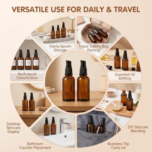 Bamboopack 30ml Amber Glass Refillable Lotion Bottles Set - Travel Size Containers