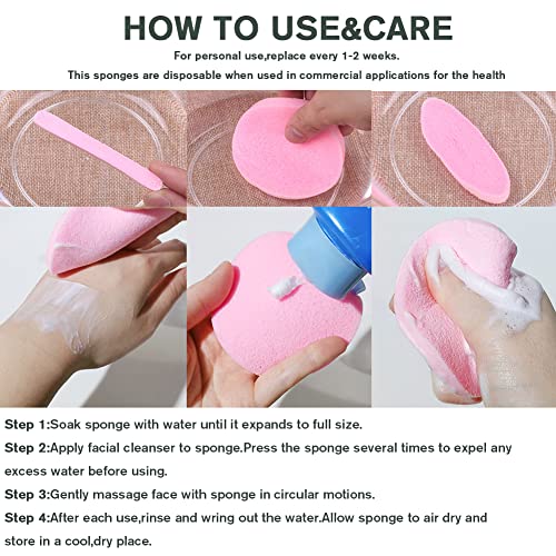 FITINI 60 Pack Pink Compressed Facial Sponges - Makeup Removal & Cleansing Pads