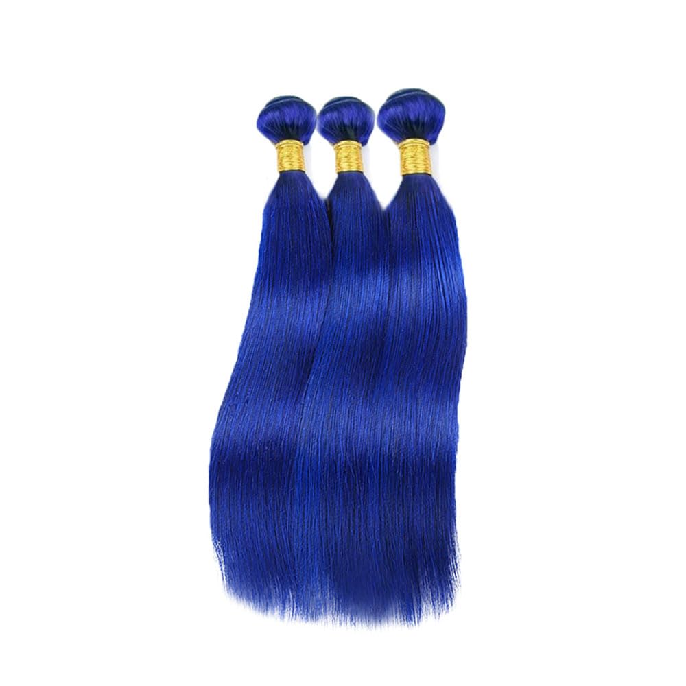 Blue Bundles Human Hair Dark Blue Straight Bundles 26 26 26 Inch Same Length Peruvian Virgin Pure Blue Bundle Hair Extensions