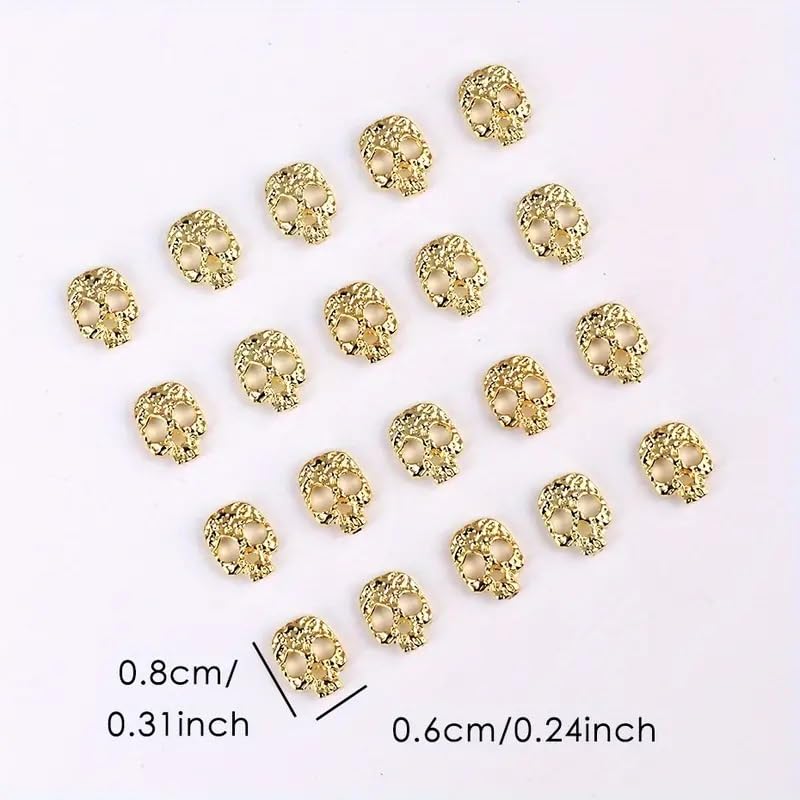 Gold Skull Halloween Nail Charms - 20pcs 3D Skeleton Head Gems for Acrylic Nails (JUNCHAO)