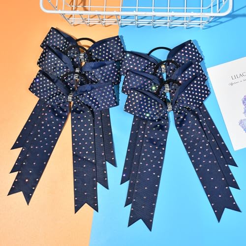 DEEKA 12-Pack Collegiate Cheer Bows - Navy Grosgrain with Rhinestones