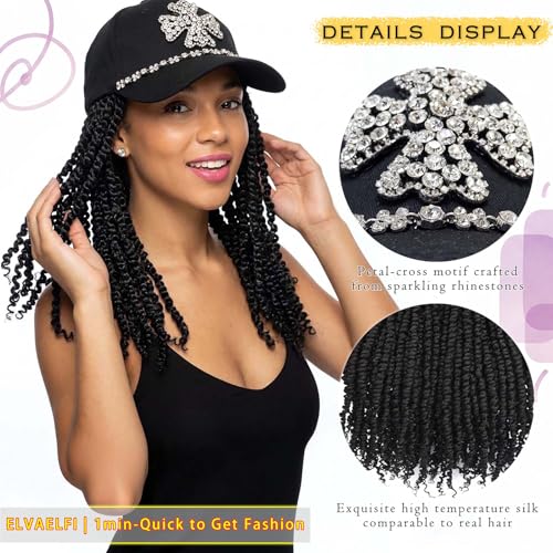 ELVAELFI Passion Twist Crochet Hair Cap Wig - 12-Inch Afro Style with Rhinestone Cross Design
