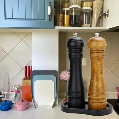 BINHAI Black Wood Salt and Pepper Mill Tray - Multi-Use Holder