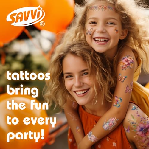 Savvi Temporary Tattoos - 20 Black & Gray Skin-Safe Designs (2 Sheets)
