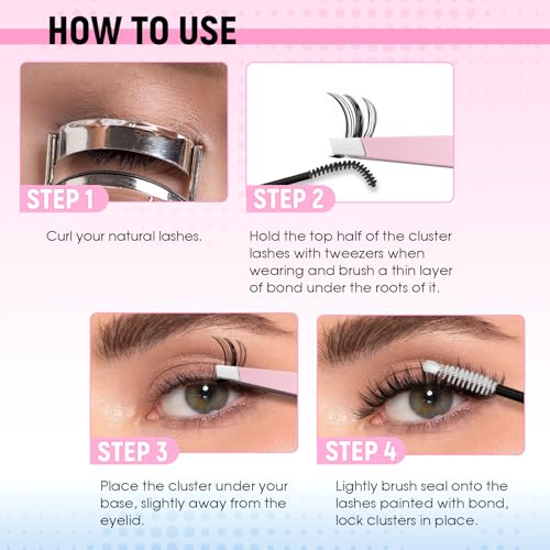 FADLASH Lash Clusters Kit 80D+100D D Curl 10-18mm DIY Lash Extension Set for Beginners
