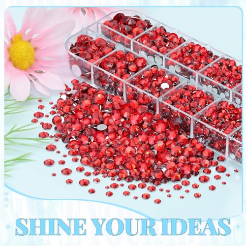 BELLEBOOST 6000pcs Red Rhinestones Bedazzling Kit with 12 Grid Sizes, Tweezers & Glue