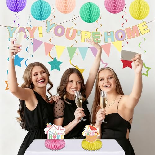Welcome Home Party Decorations Set - 19 Colorful Banners & Swirls