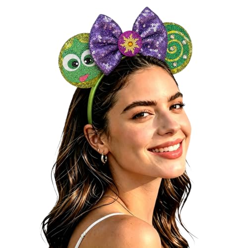 Green Frog Mouse Ears Headband with Sequin Bow - Princess Costume Accessory
