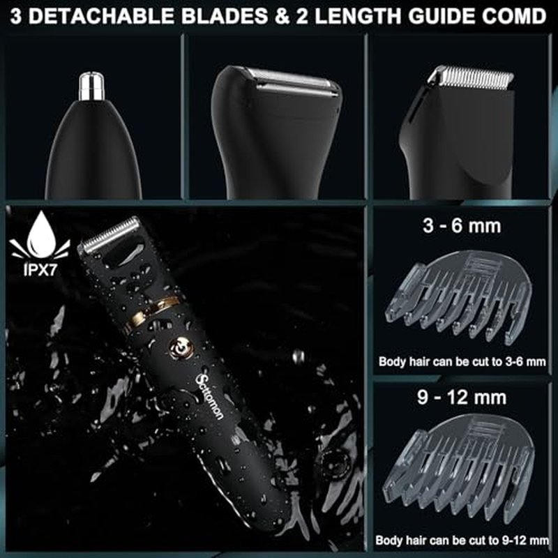 Scttomon Electric Groin Hair Trim Ball Trimmer for Men Body Shaver Below-The-Waist Groomer Nose Hair Trimmer Waterproof Cordless 3 in 1