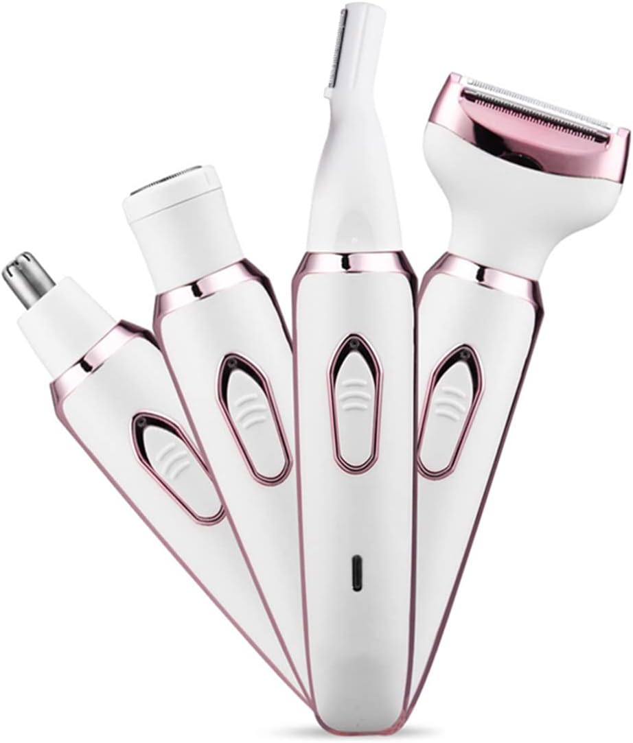 Electric Razor for Women - 4-in-1 Hair Trimmer for Face, Nose, Eyebrows, and Body | Painless Rechargeable Shaver Set