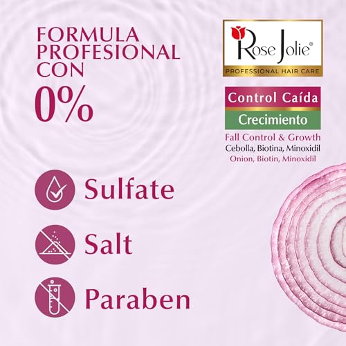Rose Jolie Onion & Biotin Hair Growth Bundle | 3 Items | Shampoo 17 oz, Hair Mask 16 oz & Leave In Conditioner 10 oz | Hair Fall Control | Sulfate Free Paraben Free