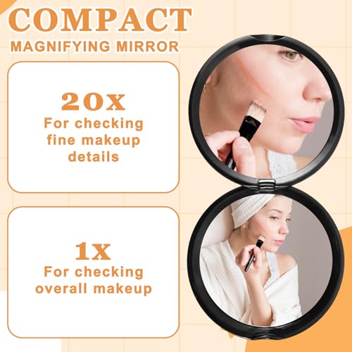 Gsbnjuy Double-Sided Compact Mirror with 20X Magnification for Travel & Purse
