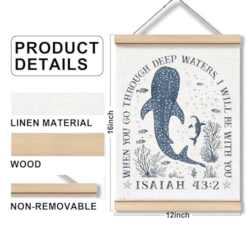 Whale Shark Christian Wall Art - Isaiah 43:2 Poster with Frame, 12x16