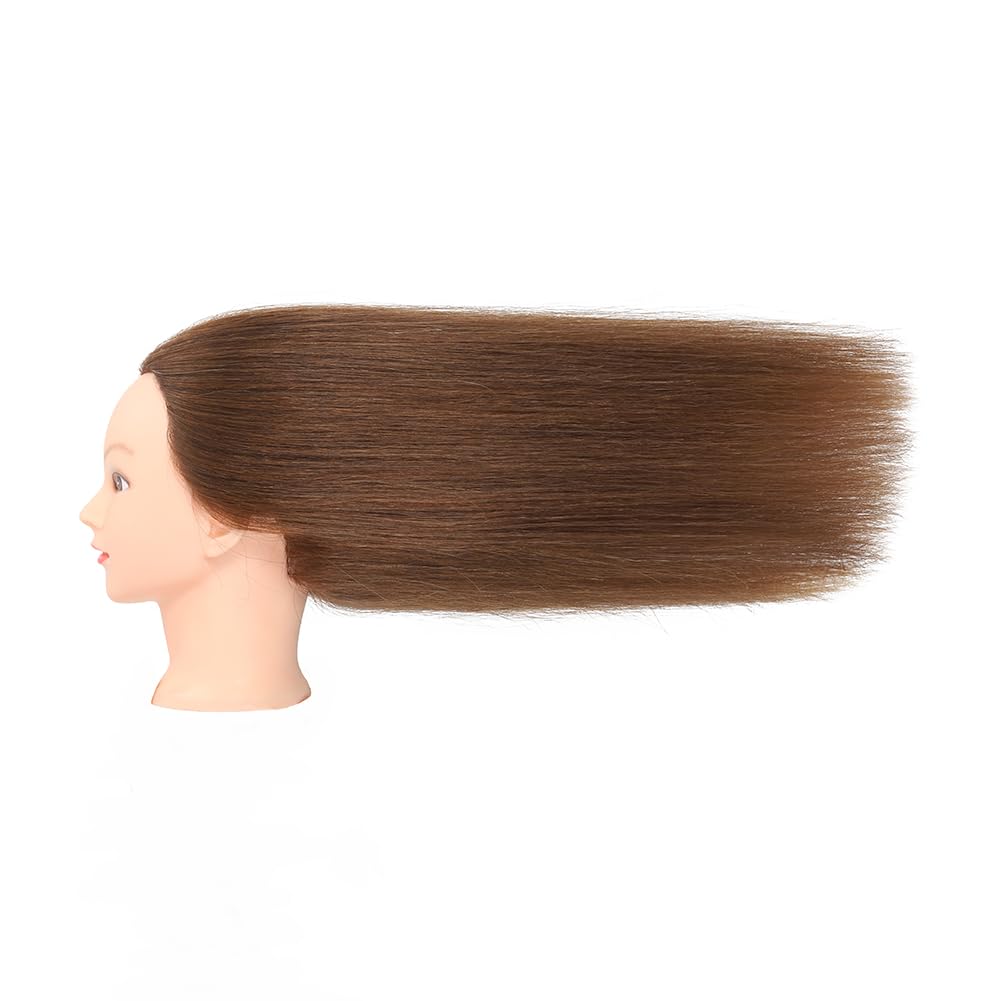 ZOMOI Mannequin Head with 100% Real Human Hair, Cosmetology Mannequin Doll Head for Styling Hairdresser Practice Training Head (Brown)