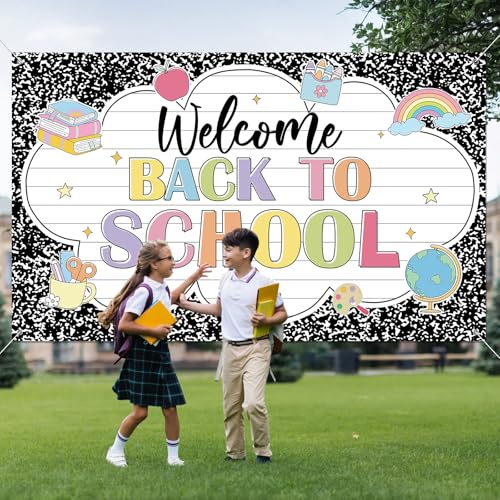 Welcome Back to School Banner 71x43 Inch Composition Notebook Design