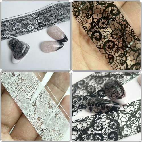 20 Rolls Lace Nail Foil Sheets - Black & White Floral Designs