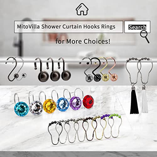 MitoVilla Chrome Metal Shower Curtain Rings - Rust-Proof Hooks, 12 Pack