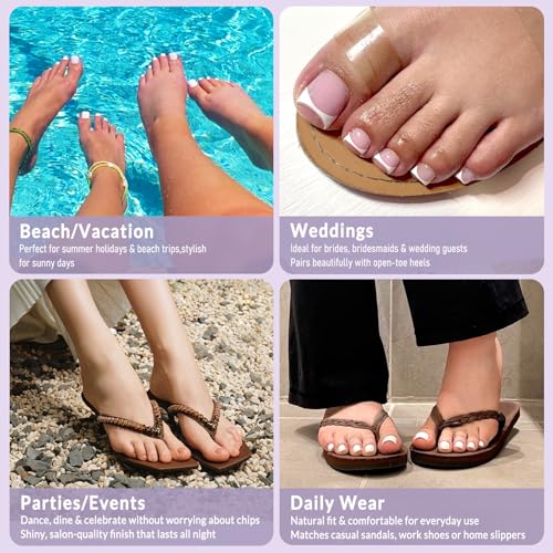AddFavor Light Pink Press On Toenails 160pcs Full Cover Fake Toe Tips with Adhesive Tabs