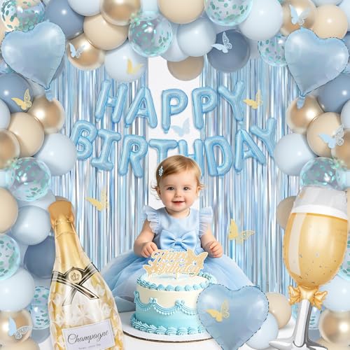 Amandir Blue Birthday Decorations Set with Balloons & Cake Topper